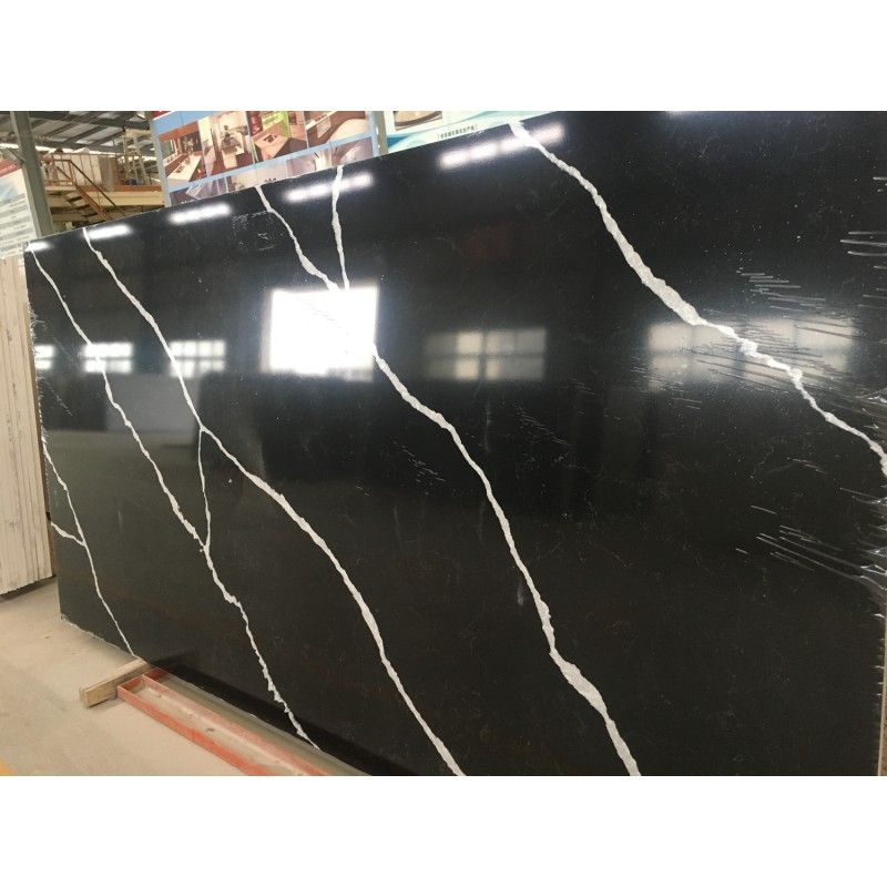 Artificial Stone Black Vein Color Calacatta Quartz Slabs